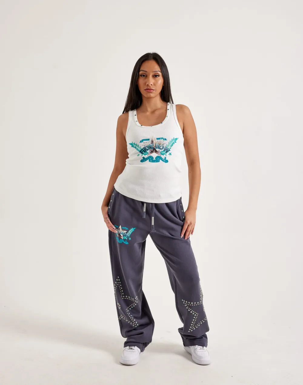 First Row Washed Graphic Tank Top