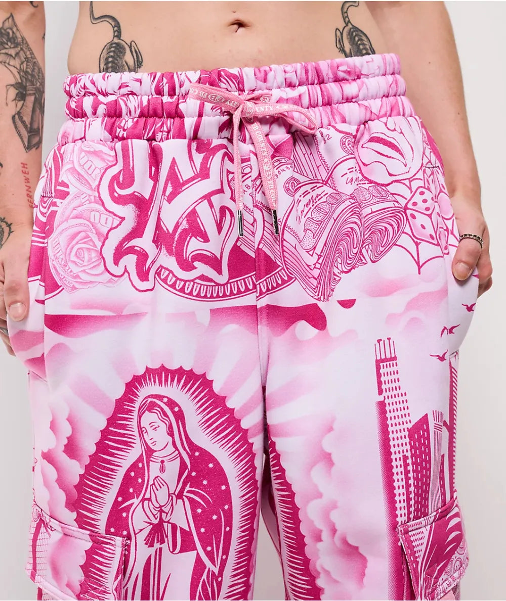 FB County Graffiti Pink Cargo Sweatpants