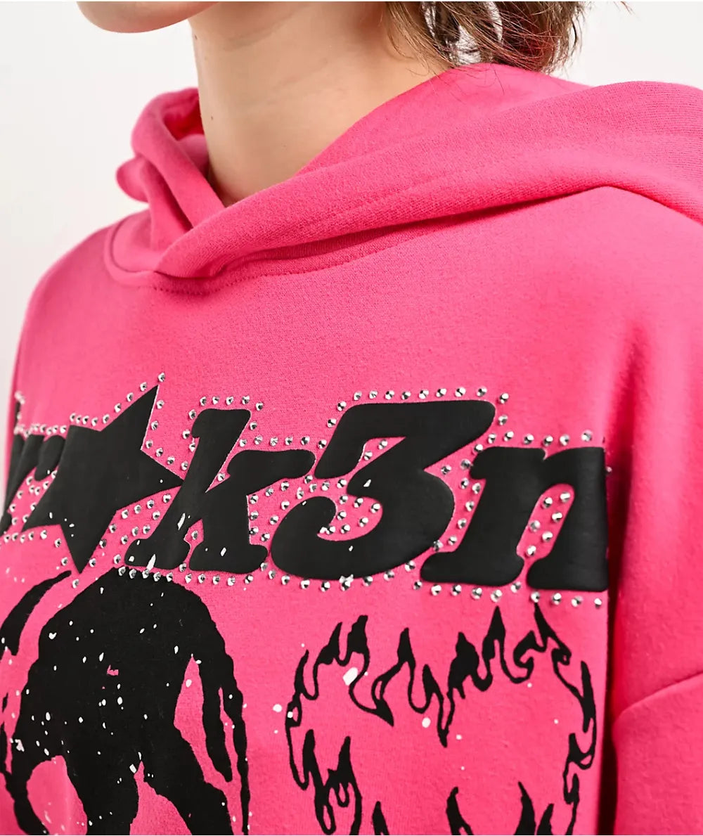 Faceless Rhinestone Hoodie Pink