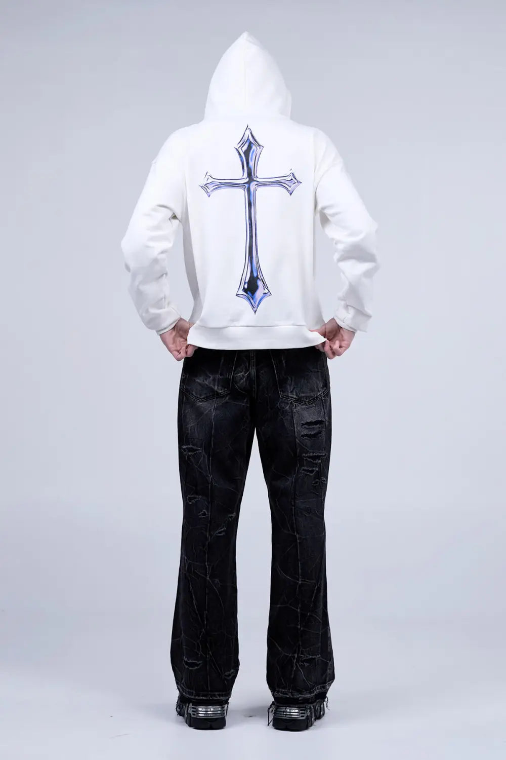 White Cross Zip Hoodie