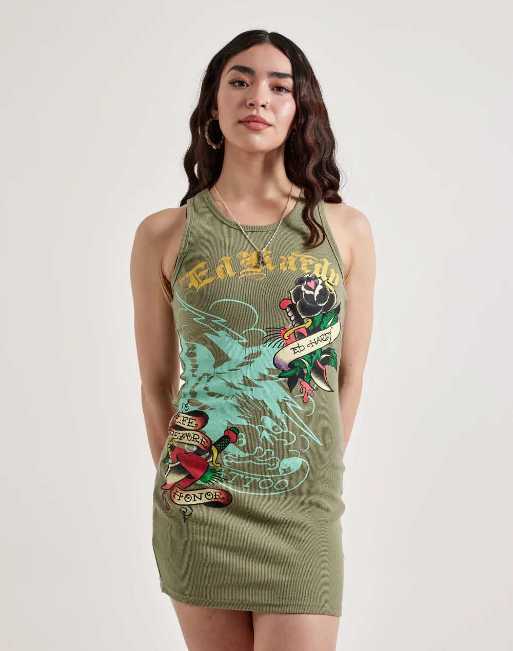 Ed Hardy Black Rose Tank Dress