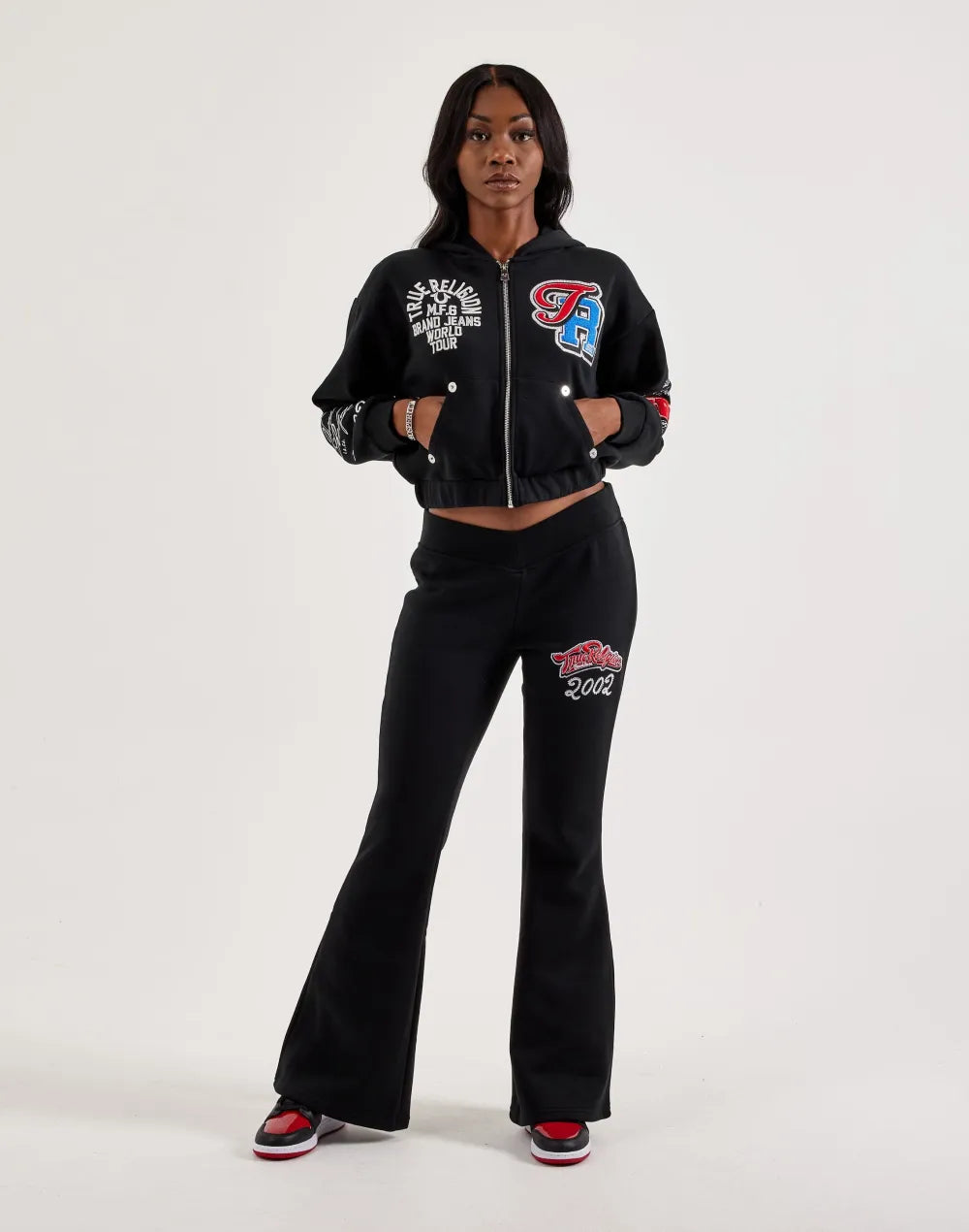True Religion Crystal Logo Flare Fleece Pants