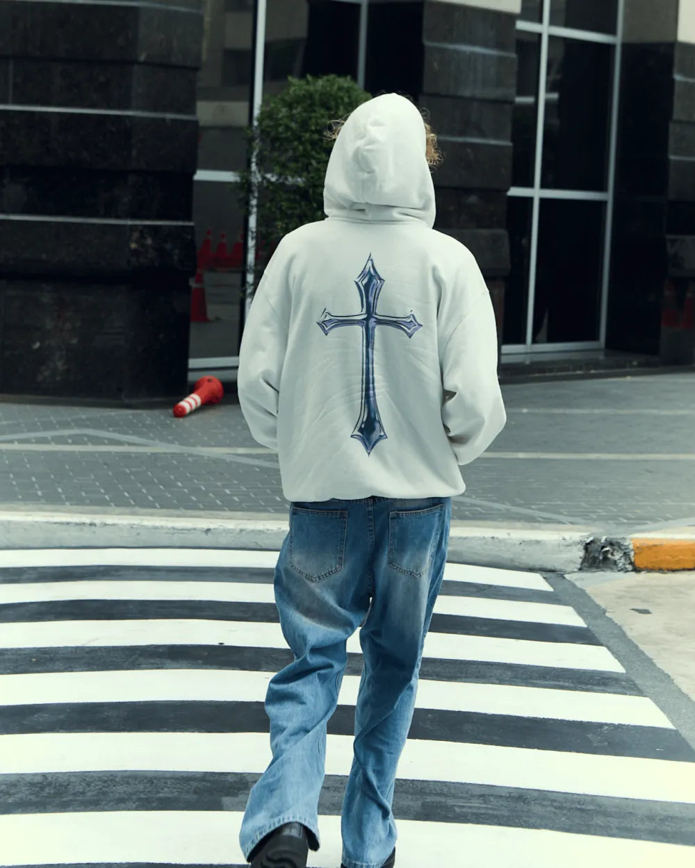 White Cross Zip Hoodie