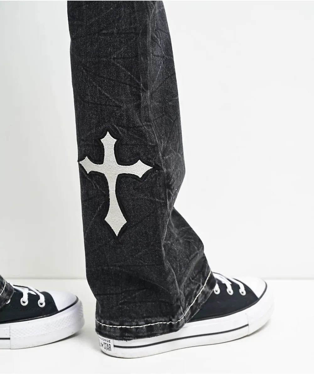 Ninth Hall Alyssia Cross Black Wash Mid Rise Bootcut Jeans