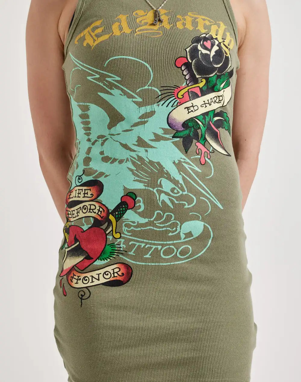 Ed Hardy Black Rose Tank Dress