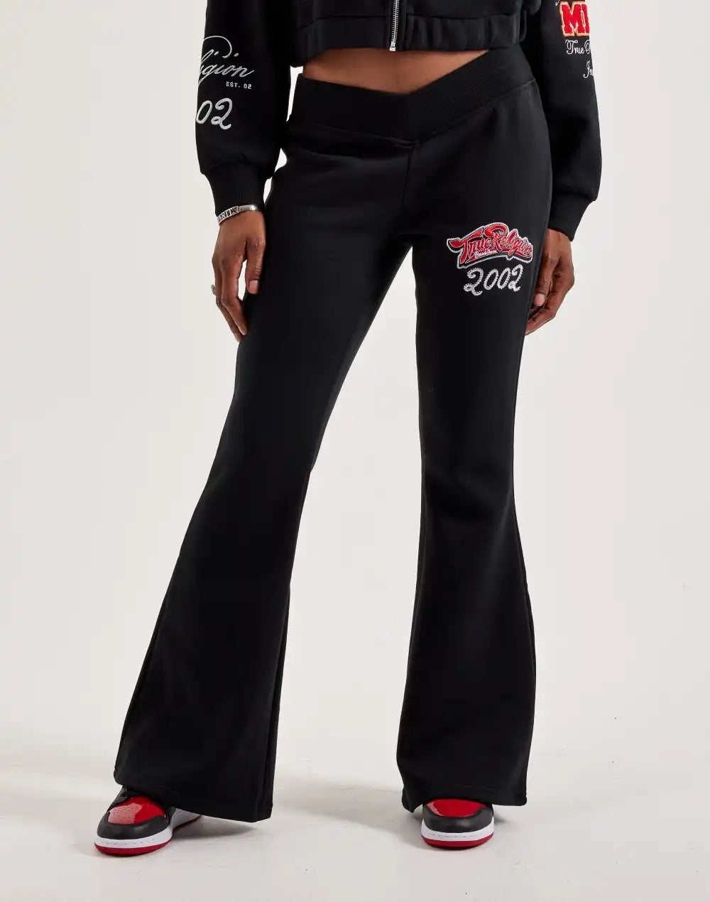 True Religion Crystal Logo Flare Fleece Pants