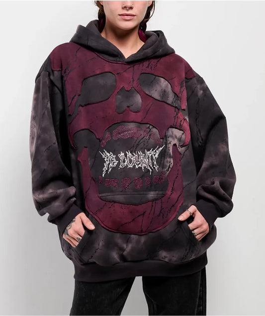 FB County Rhinestone Skull Black Wash Hoodie