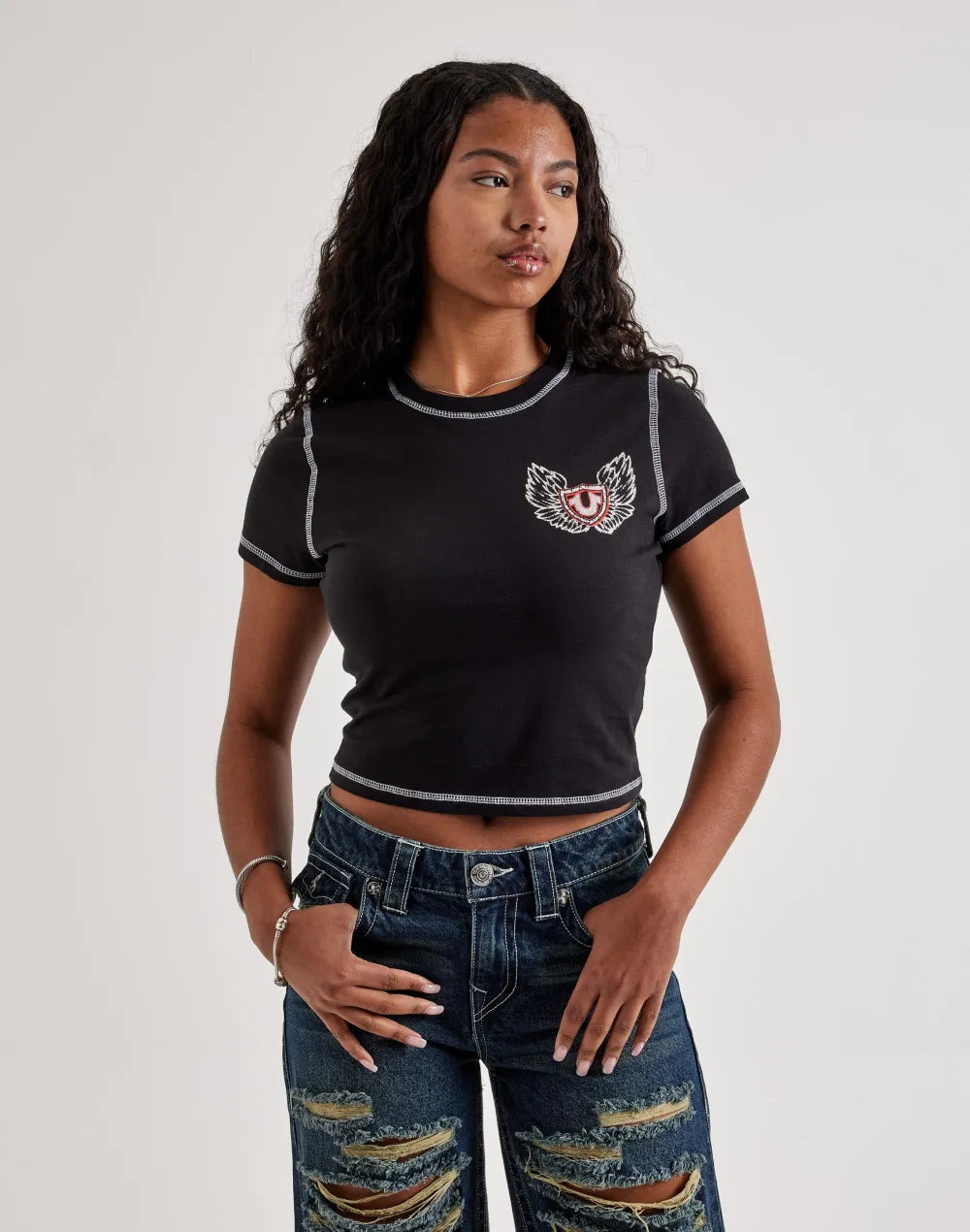 True Religion Contrast-Stitch Wing Baby Tee