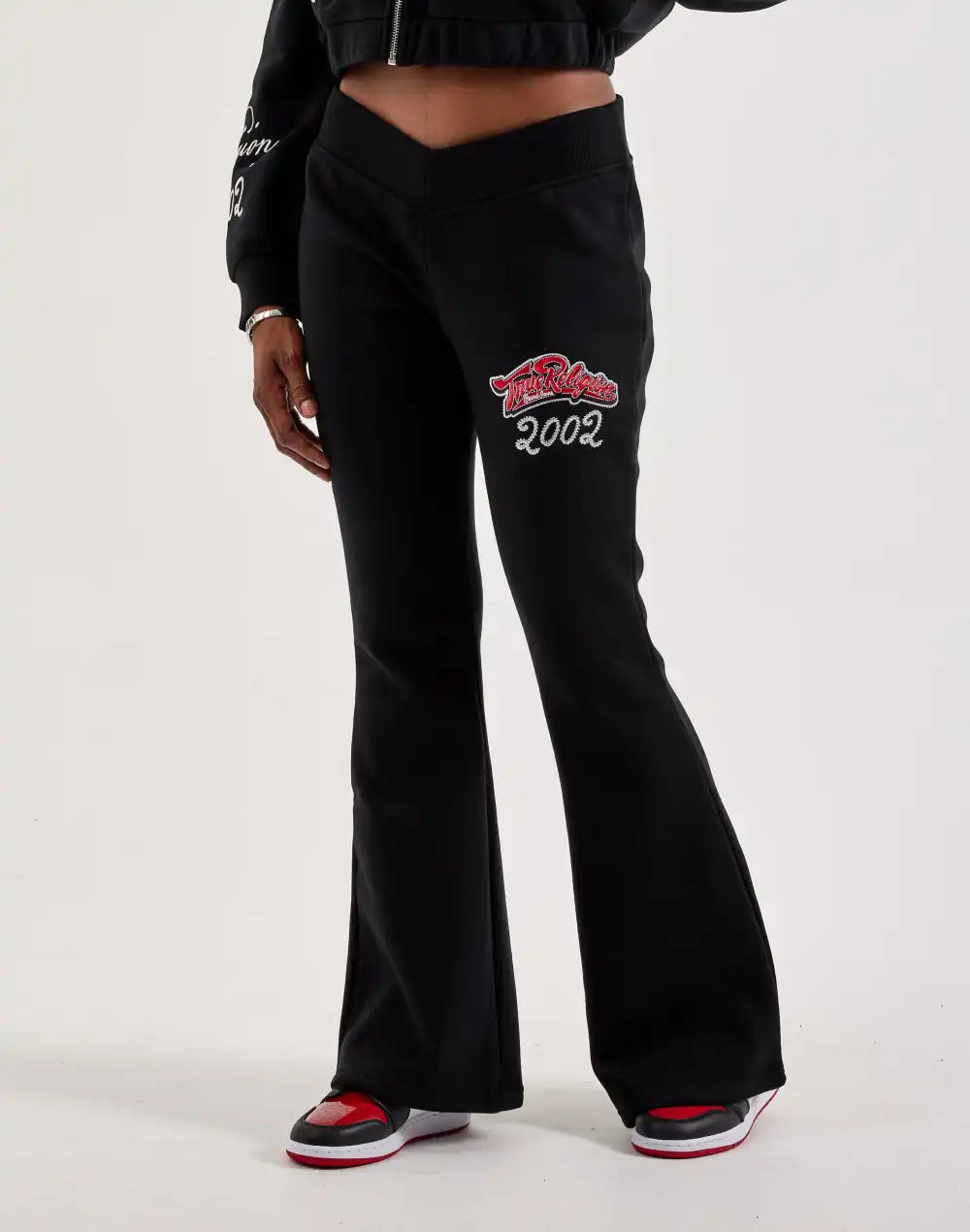 True Religion Crystal Logo Flare Fleece Pants