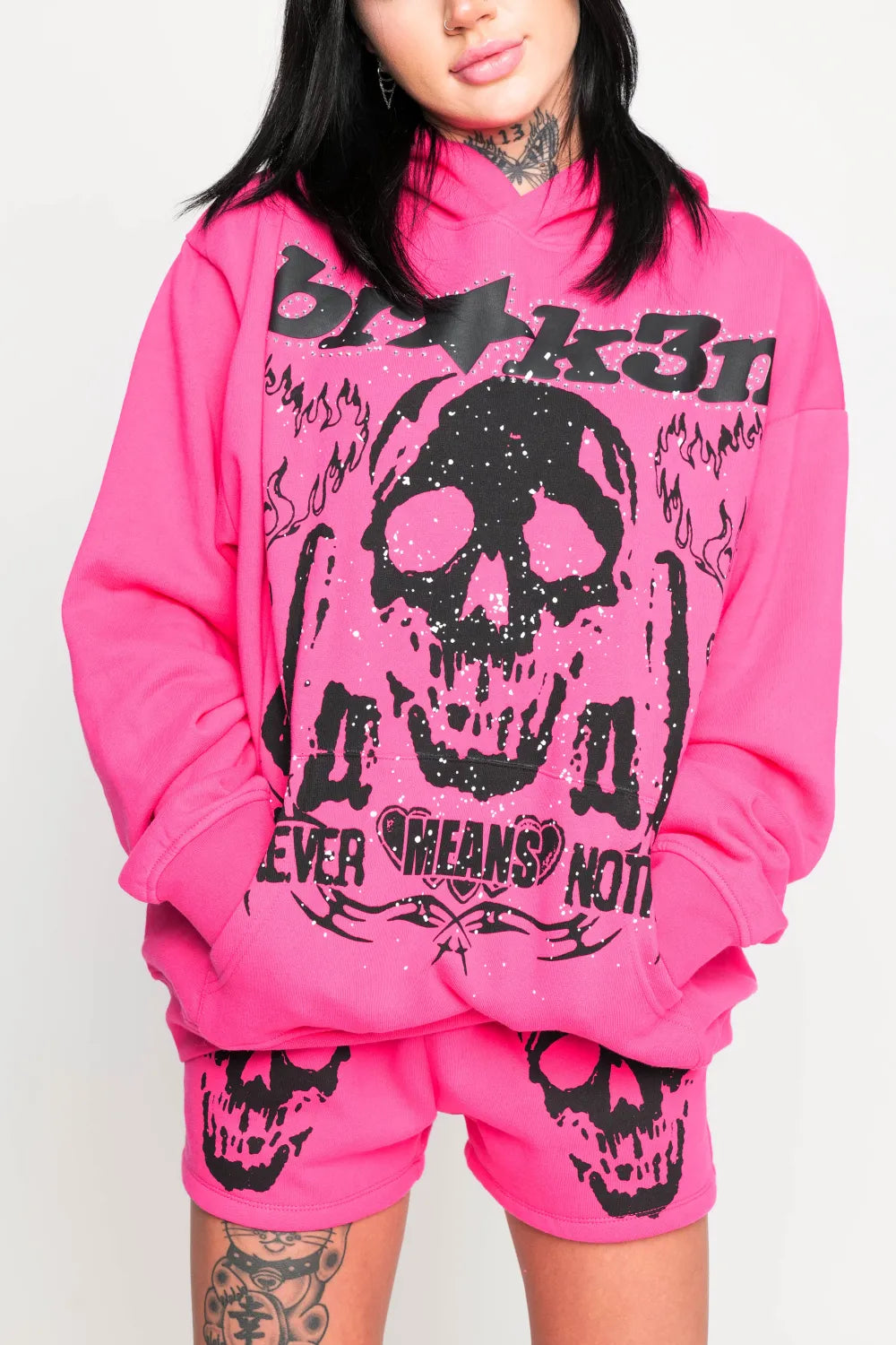 Faceless Rhinestone Hoodie Pink