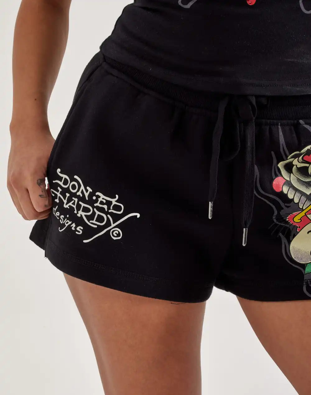Ed Hardy Black Rose Fleece Shorts