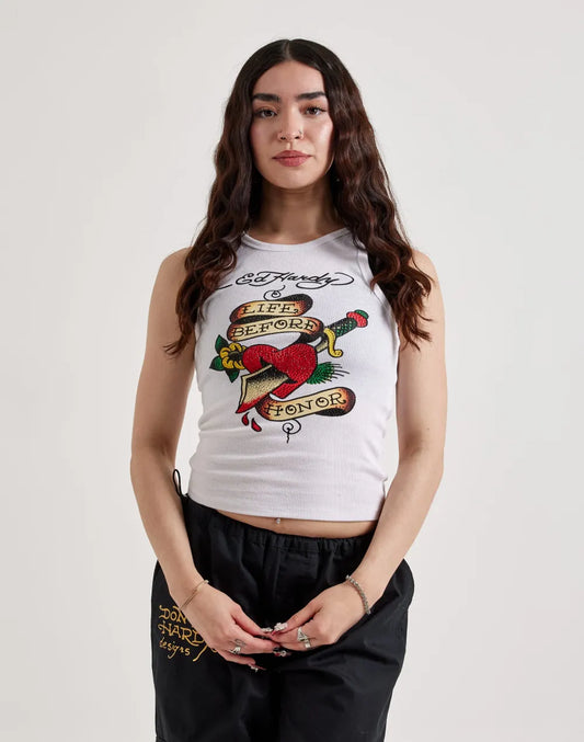 Ed Hardy Heart Sword Rhinestone Rib Tank Top