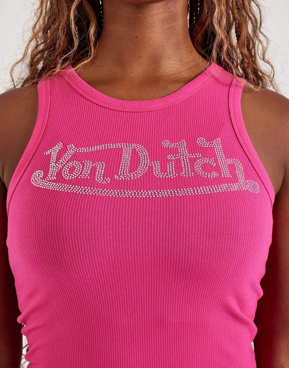 Von Dutch Rhinestone Ribbed Tank Top