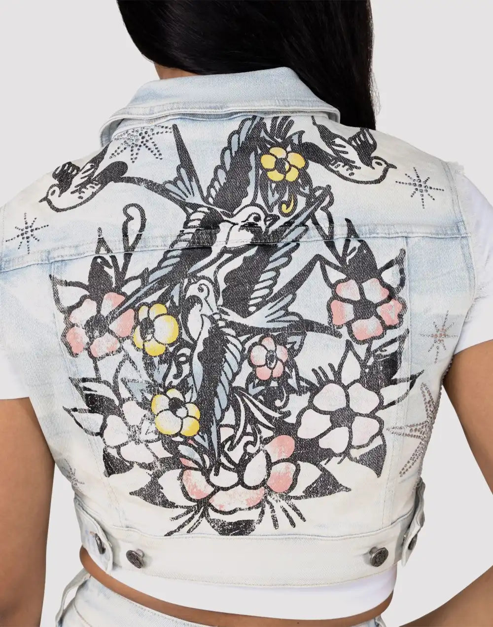 Smoke Rise Bird Cropped Denim Vest