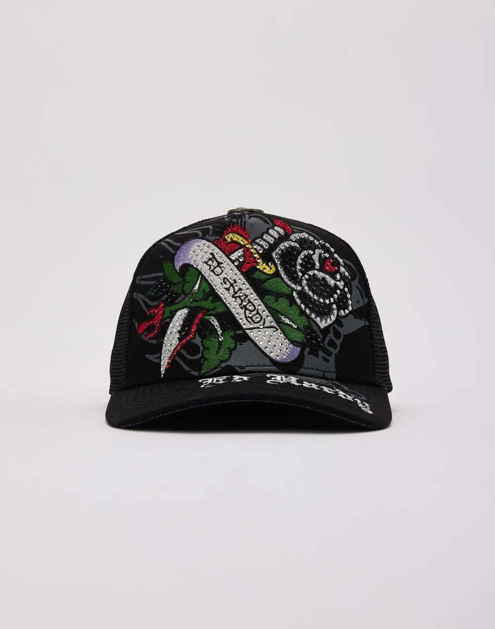 Ed Hardy Black Rose Rhinestone Trucker Hat