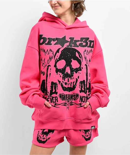 Faceless Rhinestone Hoodie Pink