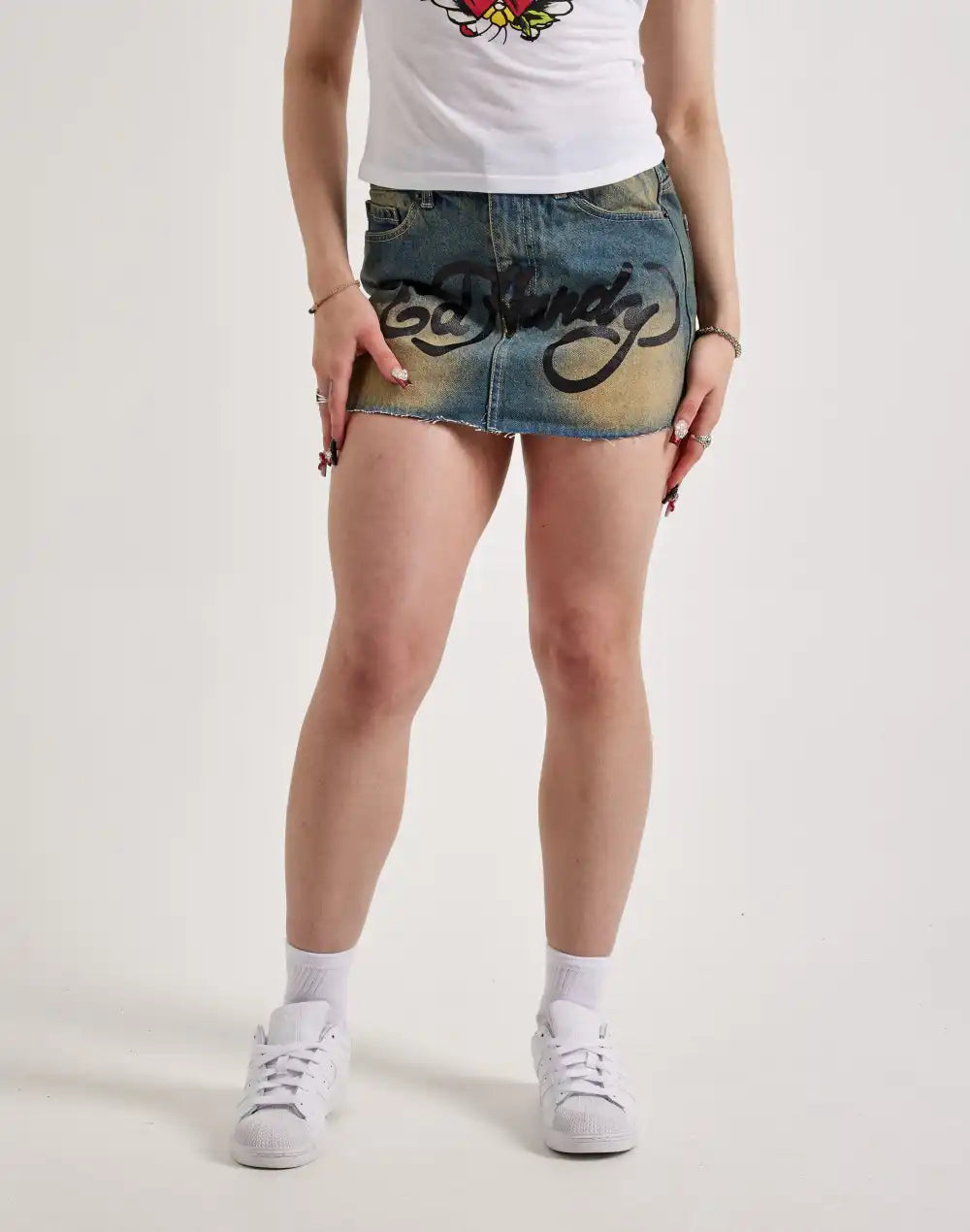 Ed Hardy Snake Hearts Denim Skirt