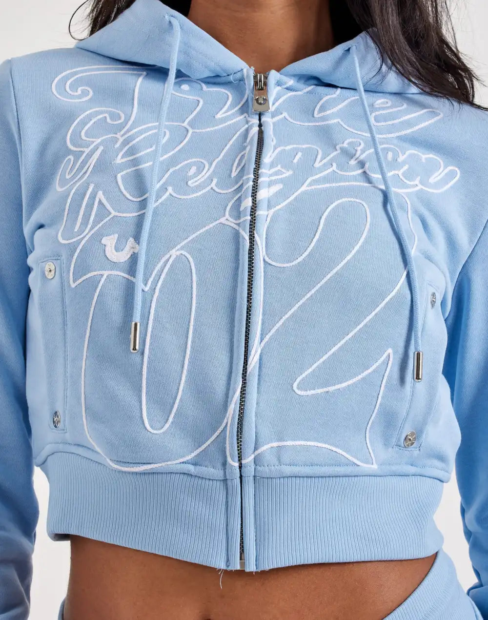 True Religion Full-Zip Fleece Cropped Hoodie