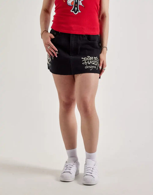 Ed Hardy Skull Denim Skirt