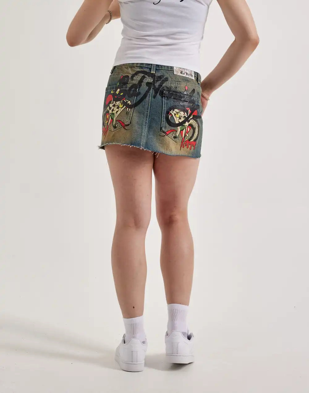 Ed Hardy Snake Hearts Denim Skirt