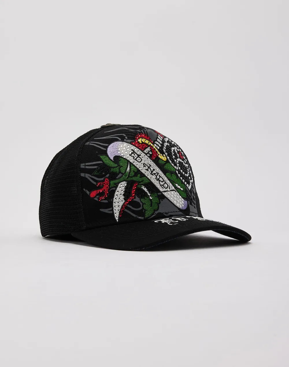 Ed Hardy Black Rose Rhinestone Trucker Hat
