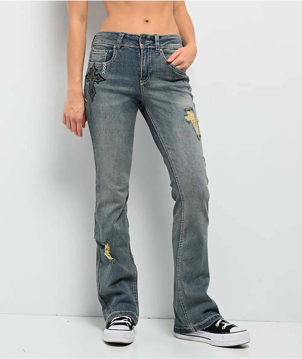Ninth Hall Alyssia Sequins Drizzle Bootcut Jeans