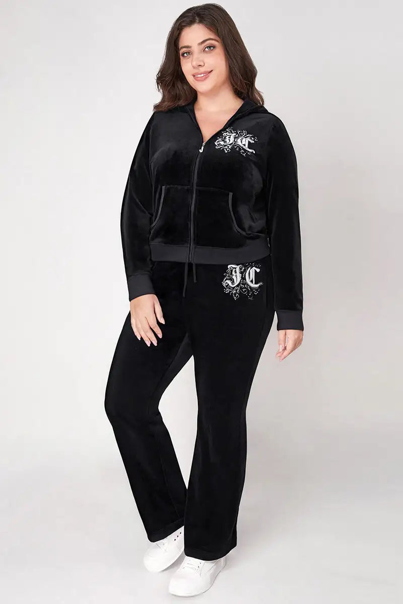 Plus-Size Monogram Heritage Cotton Velour Track Pants