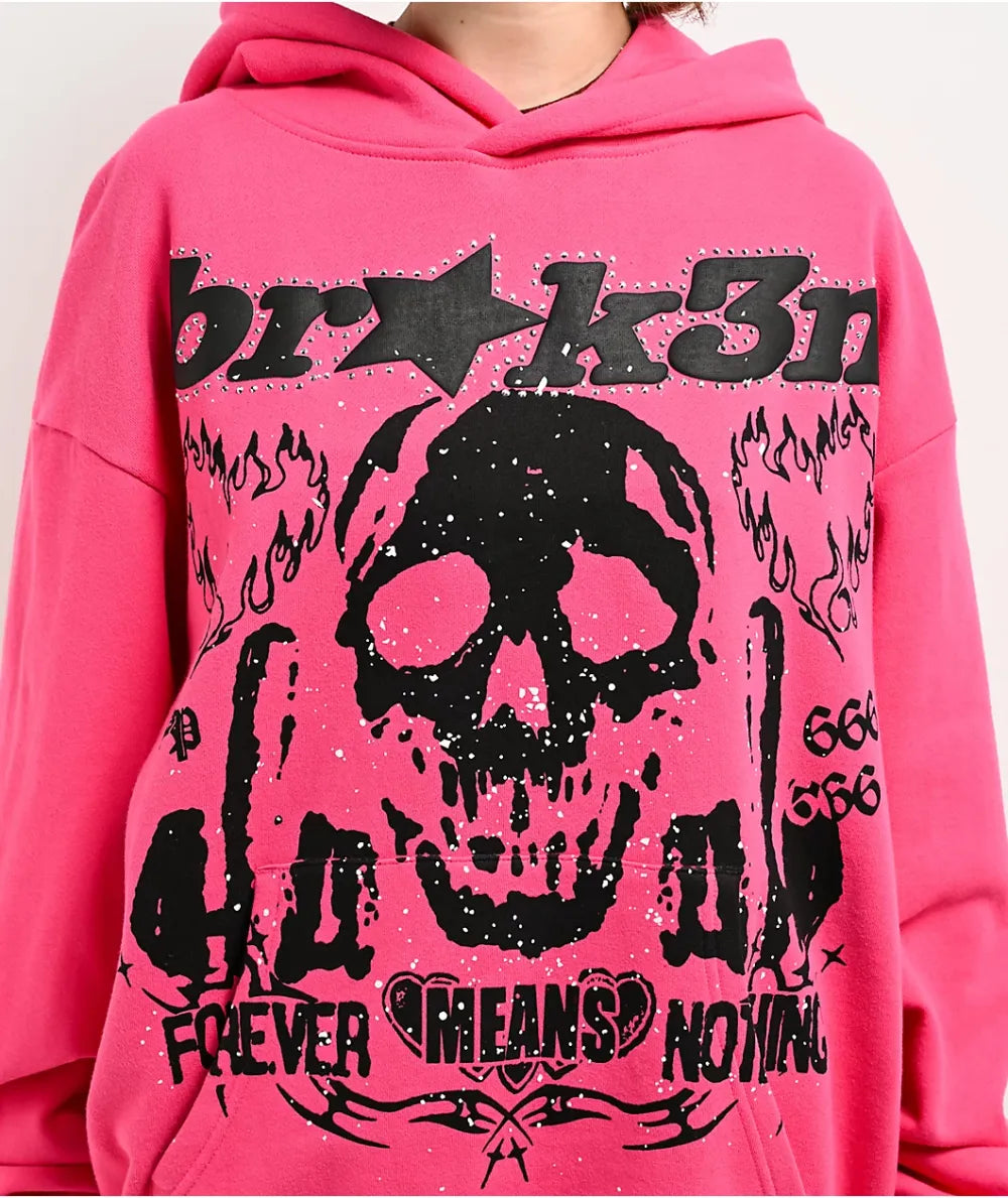 Faceless Rhinestone Hoodie Pink