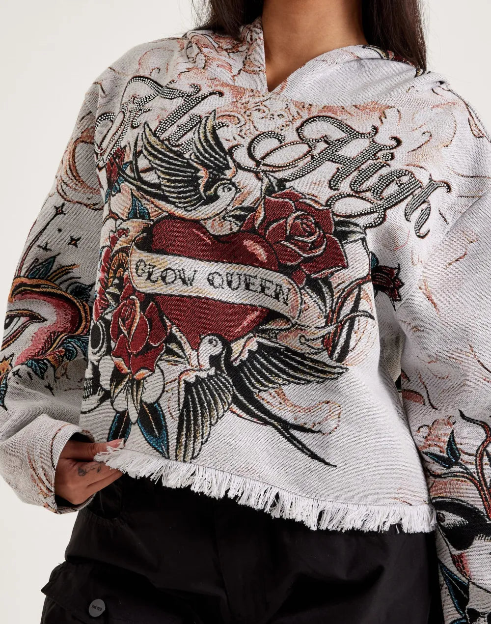 Majestik Fly High Tapestry Cropped Hoodie