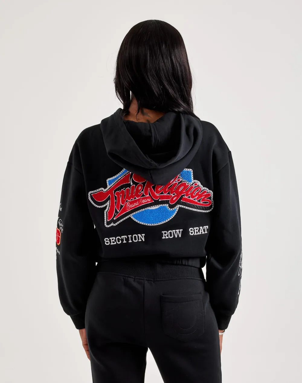 True Religion Crystal Patched Full-Zip Fleece Hoodie
