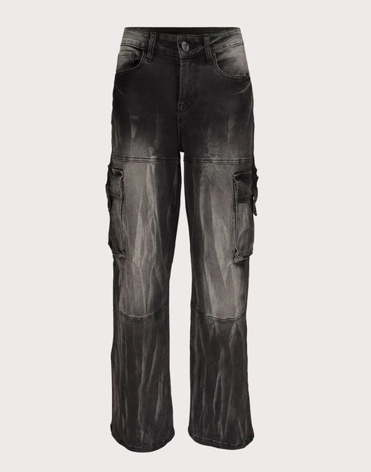 Grindhouse Wide Leg Cargo Denim Black Jeans