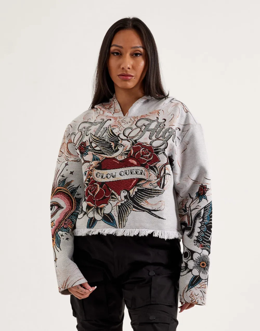 Majestik Fly High Tapestry Cropped Hoodie
