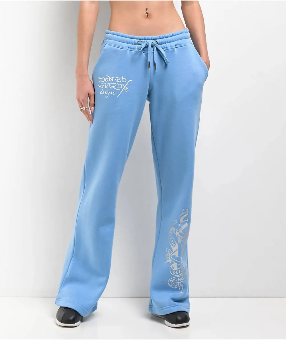 Ed Hardy Flower Skulls Powder Blue Sweatpants