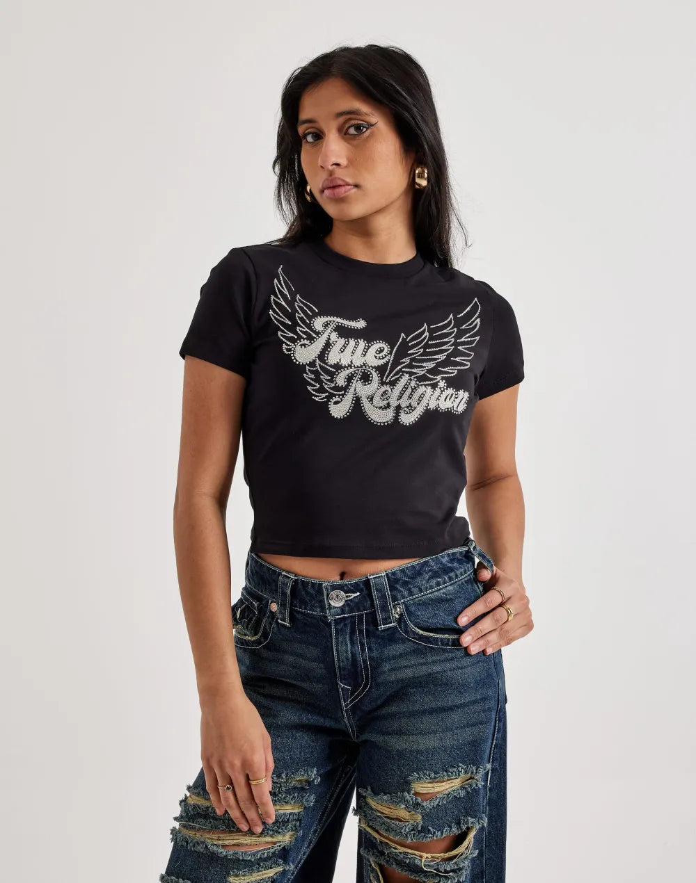 True Religion Crystal Wing Baby Tee