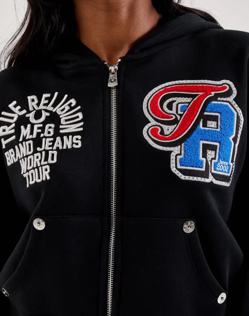 True Religion Crystal Patched Full-Zip Fleece Hoodie