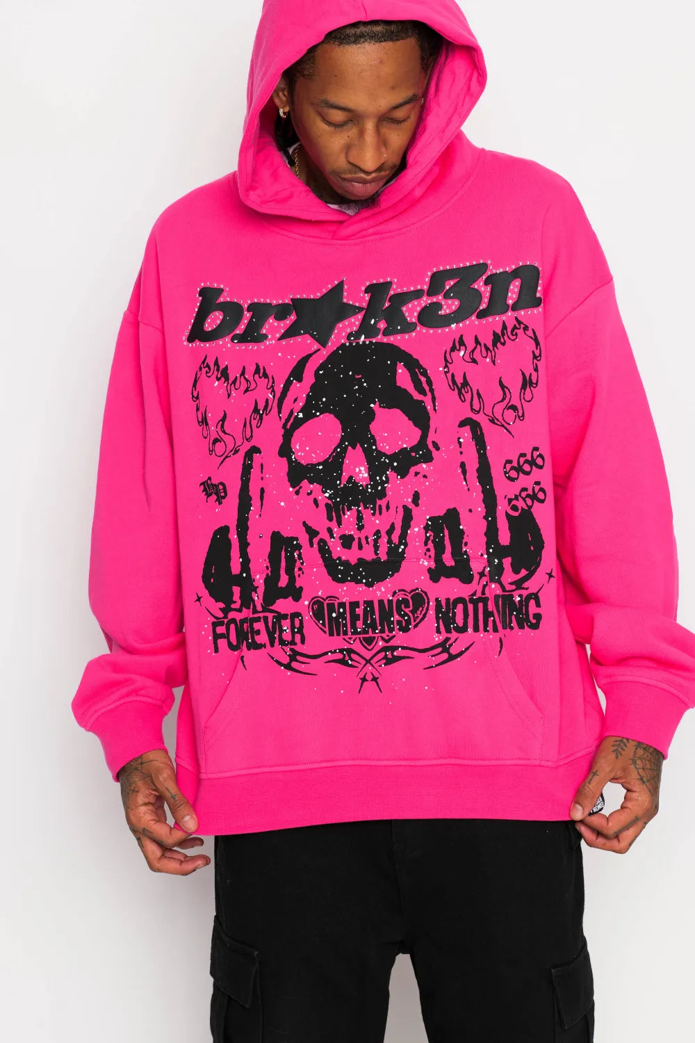 Faceless Rhinestone Hoodie Pink