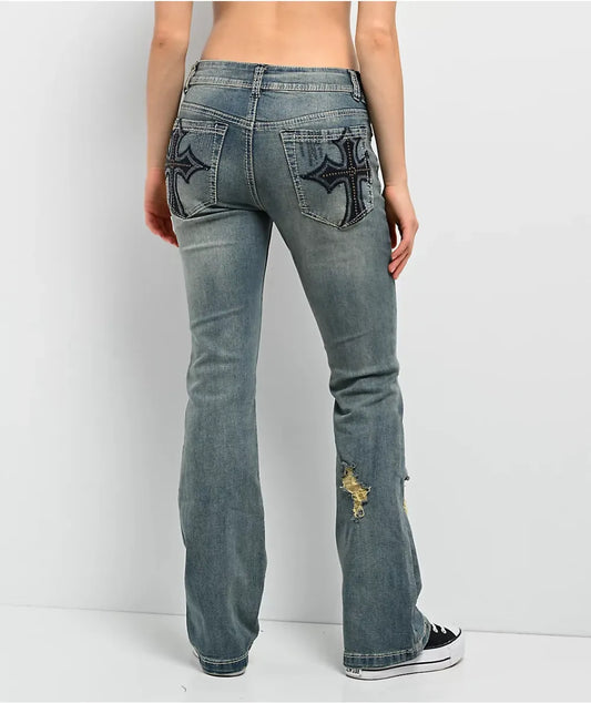 Ninth Hall Alyssia Sequins Drizzle Bootcut Jeans