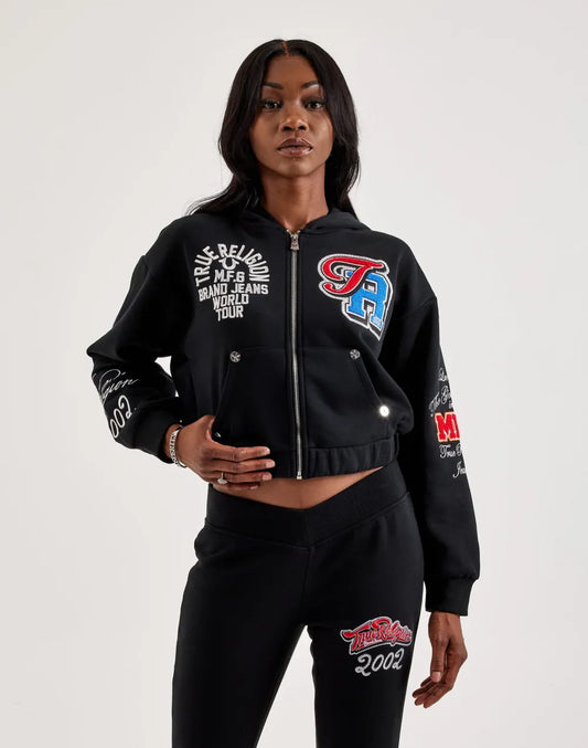 True Religion Crystal Patched Full-Zip Fleece Hoodie