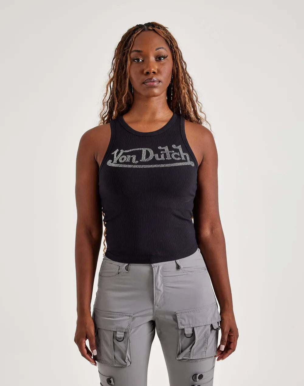 Von Dutch Rhinestone Ribbed Tank Top