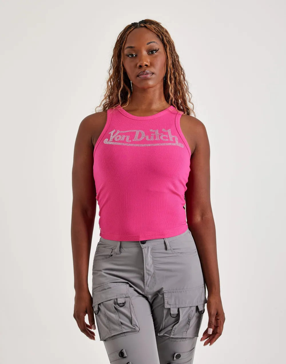 Von Dutch Rhinestone Ribbed Tank Top