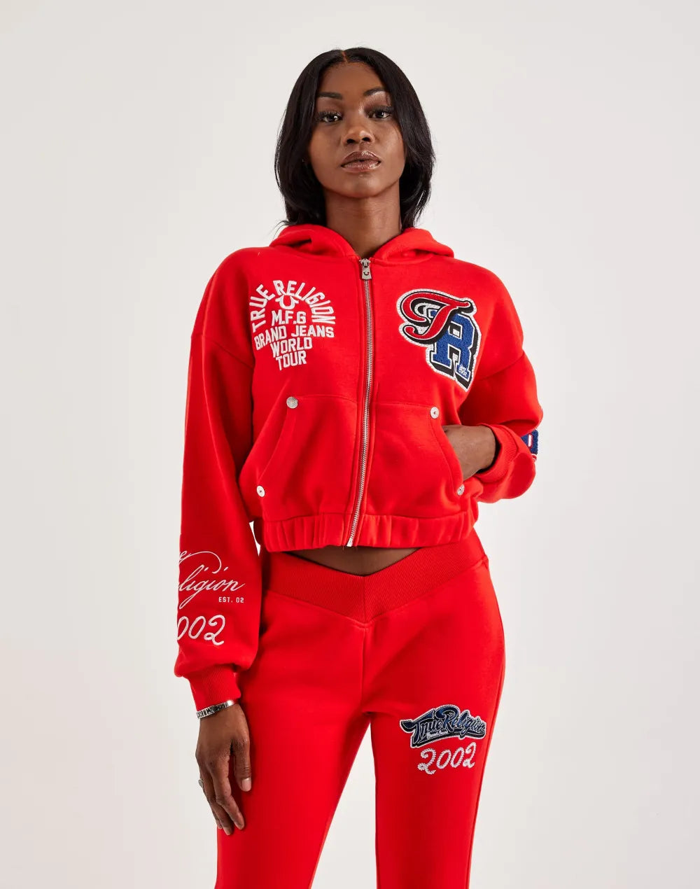 True Religion Crystal Patched Full-Zip Fleece Hoodie