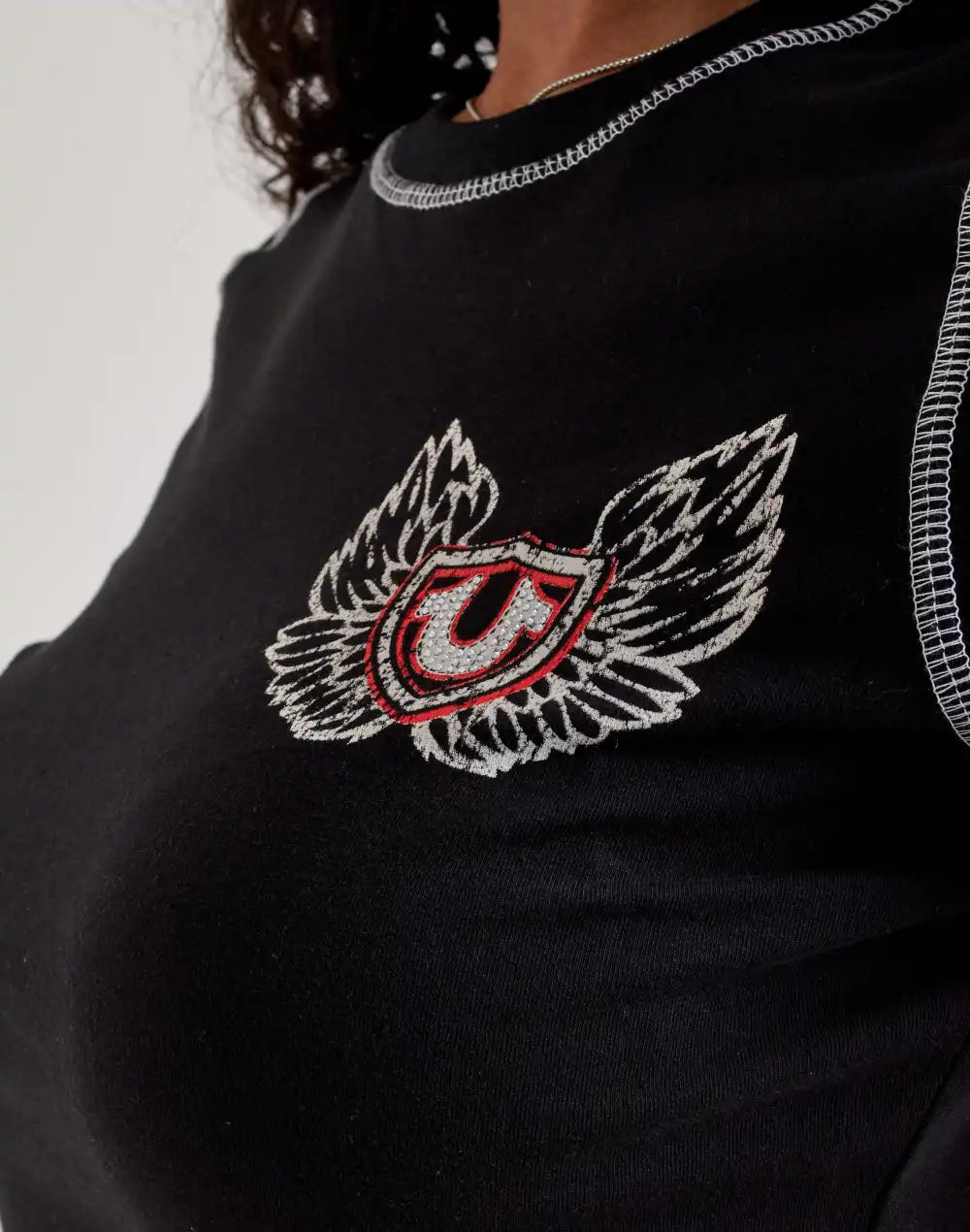 True Religion Contrast-Stitch Wing Baby Tee