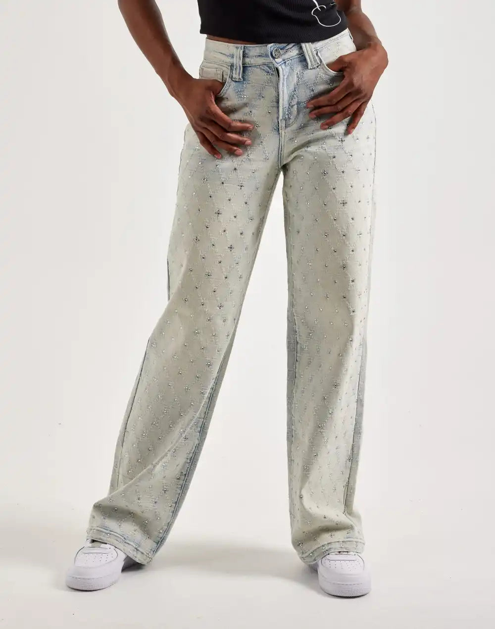 Grindhouse Wide Rhinestone Jeans