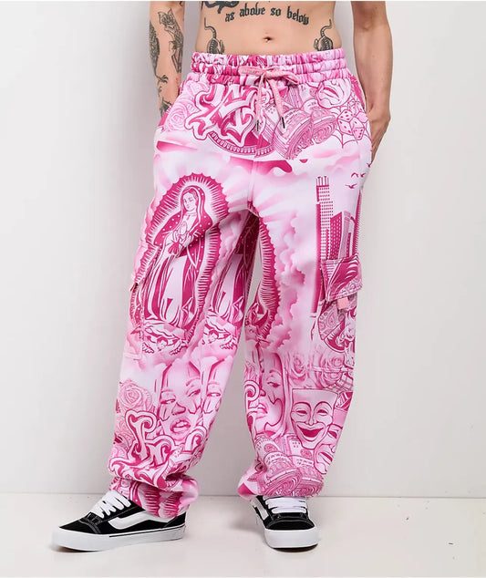 FB County Graffiti Pink Cargo Sweatpants