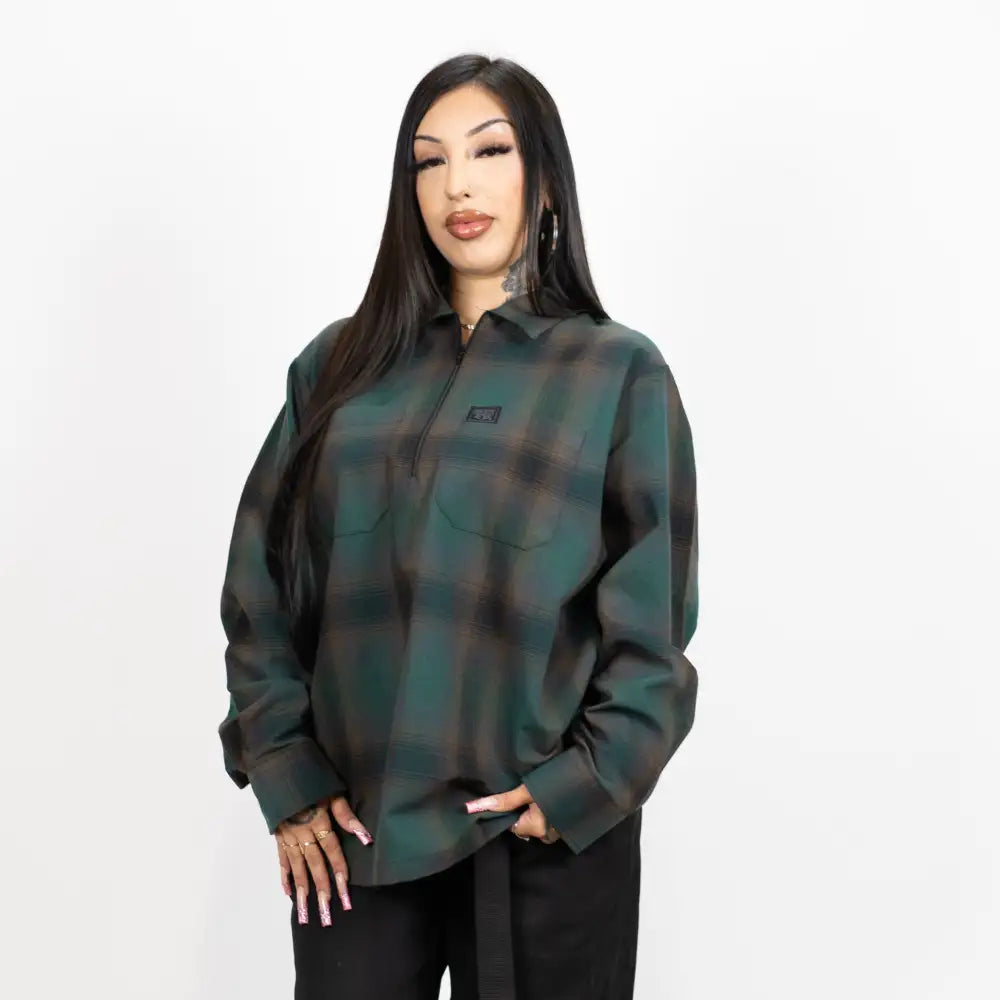 FB County Long Sleeve Checker Zip Shirt