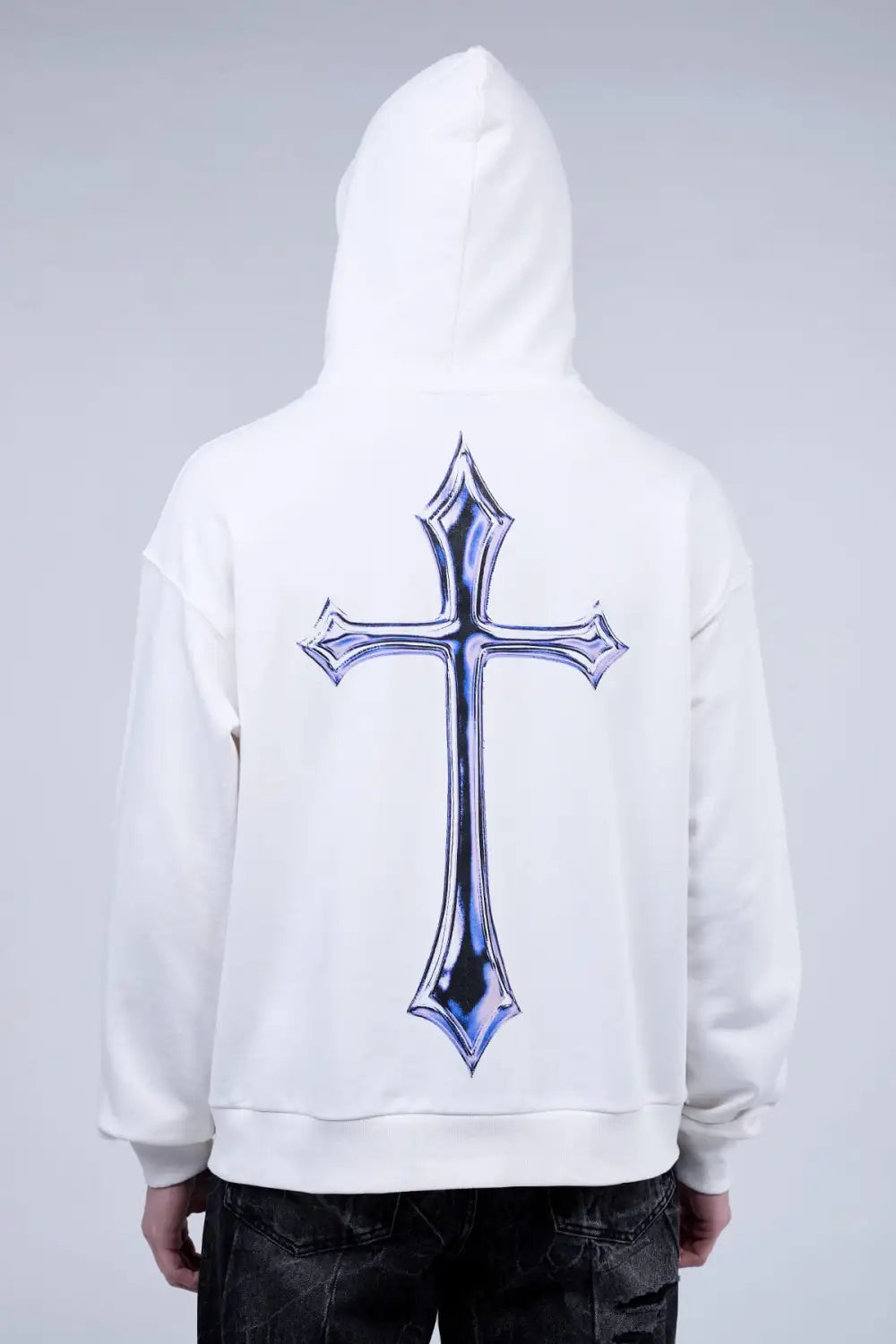 White Cross Zip Hoodie