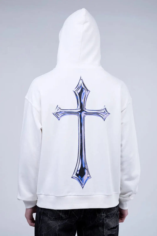 White Cross Zip Hoodie