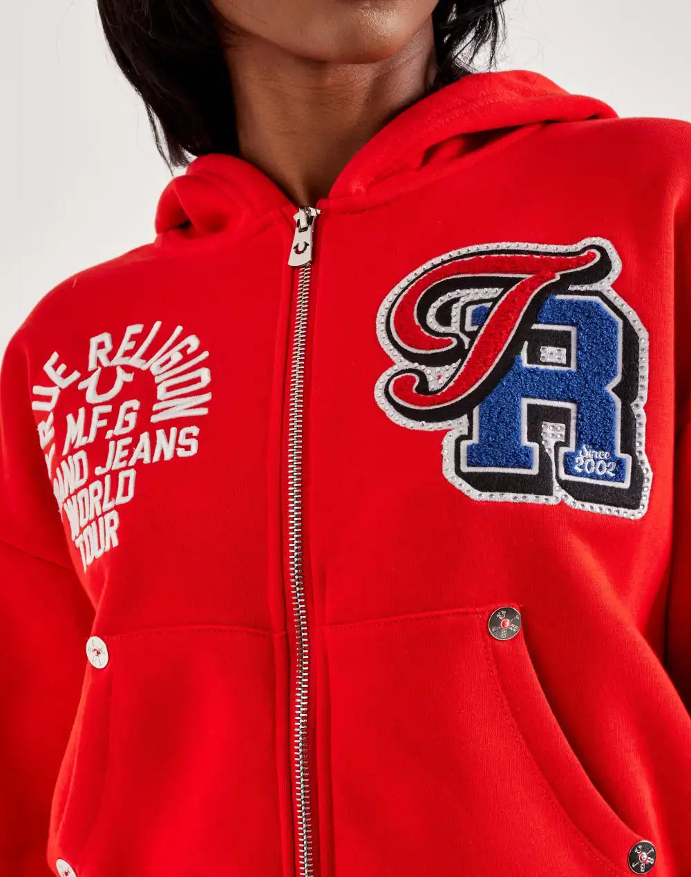 True Religion Crystal Patched Full-Zip Fleece Hoodie