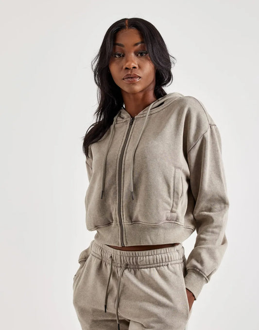 Red Fox Fleece Full-Zip Cropped Hoodie