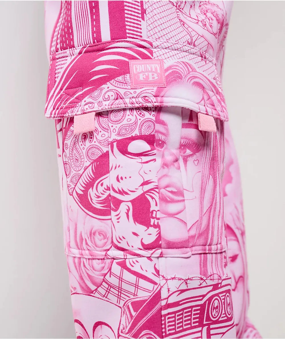 FB County Graffiti Pink Cargo Sweatpants